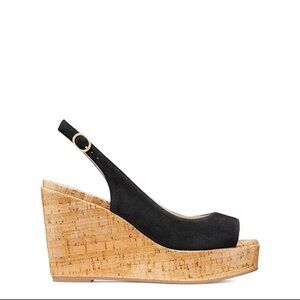 Stuart Weitzman Riveria Platform Wedge Suede Sandals Black Size 8.5